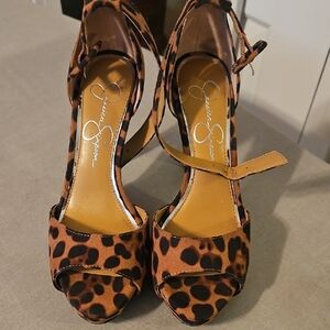Jessica Simpson Leopard Print Peep-Toe Ankle-Strap Heels